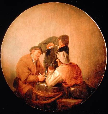 Three Peasants Drinking and Smoking in an Interior a Adriaen van Ostade