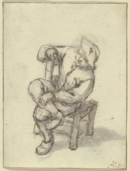 Sitzender Bauer mit übergeschlagenen Beinen a Adriaen van Ostade