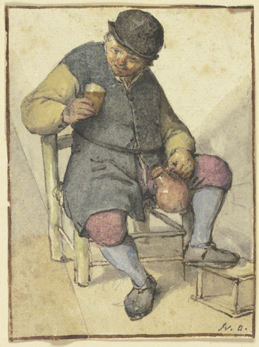 Sitzender Bauer von vorn, mit Krug und Glas a Adriaen van Ostade