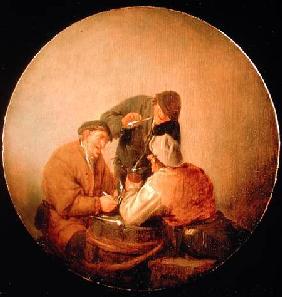 Three Peasants Drinking and Smoking in an Interior