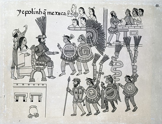 The last Aztec Emperor Cuauhtemoc surrenders, plate from ''Antiguedades Mexicanas'' a Alfredo Chavero 1892Spanish School