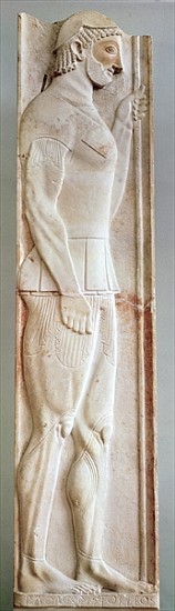 Funerary stela of the Hoplite Aristion, from Velanideza, Attica, c.510 BC (marble) a Aristokles