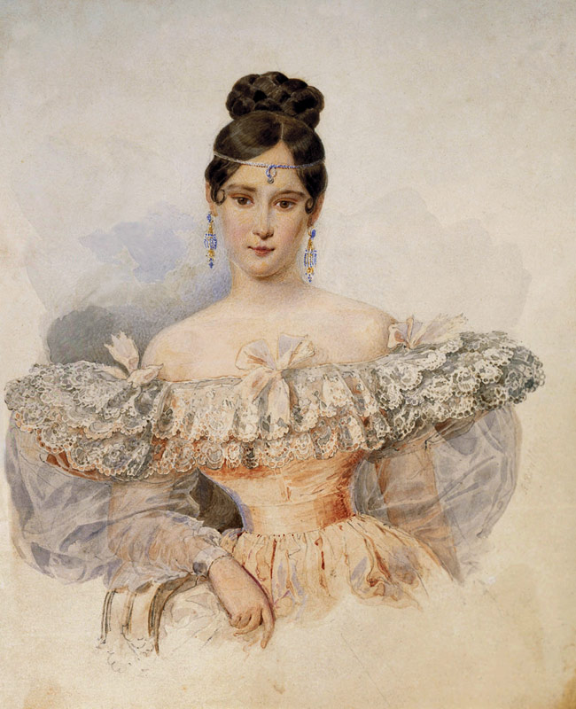 Portrait of Natalia Pushkina, the wife of the poet Alexander Pushkin a Brüllow