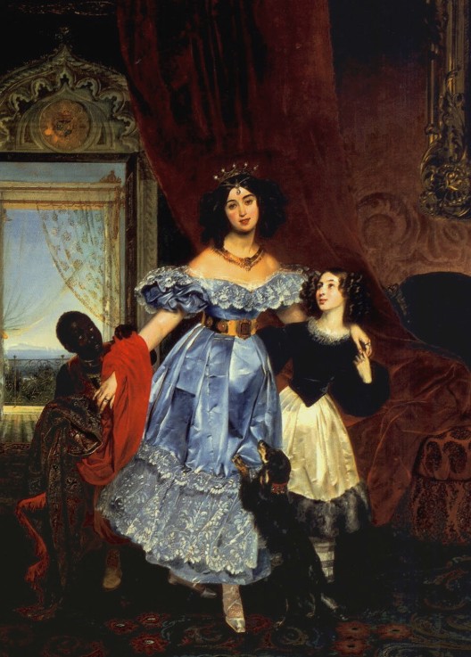 Portrait of Countess Julia Samoilova with her stepdaughter Amazillia Pacini and black boy a Brüllow