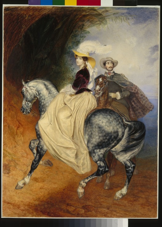 The Horsemen. Portrait of Eugeny and Emily Mussard a Brüllow