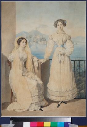 Portrait of Sisters Countesses Dorothea (1804-1863) and Catherine (1803-1888) von Tiesenhausen