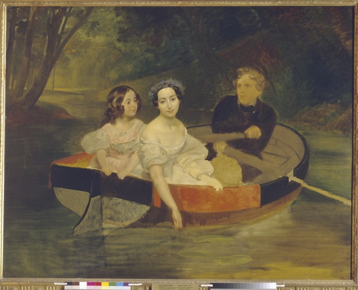 Self-portrait with Baroness Yekaterina Meller-Zakomelskaya and her daughter in a boat a Brüllow