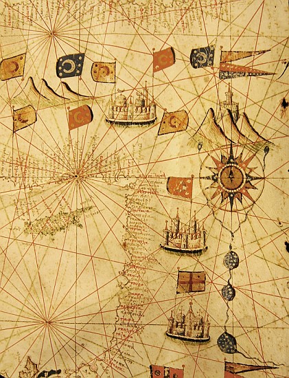The Coast of Turkey and Cyprus, from a nautical atlas of the Mediterranean and Middle East (ink on v a Calopodio da Candia