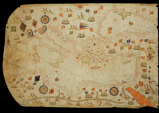 The entire Mediterranean Basin, from a nautical chart (ink on vellum) a Calopodio da Candia