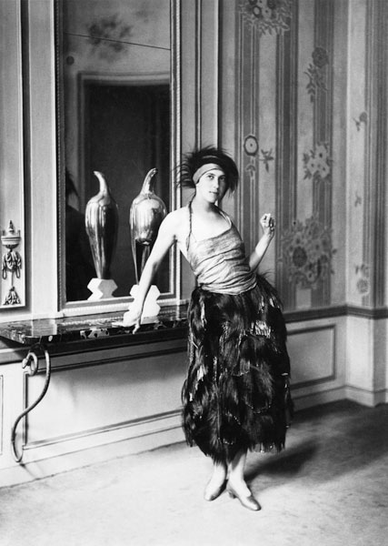 Madame Poiret in a dress by Paul Poiret (1879-1944) 1919 (b/w photo)  a Delphi Studio