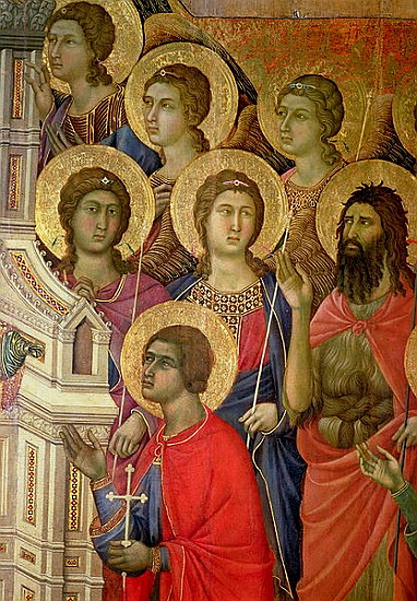 Maesta: Detail of Saints, including St. John the Baptist, 1308-11 a Duccio di Buoninsegna