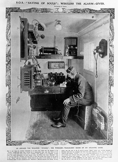 As Aboard the Wrecked \\Titanic\\\: The Wireless-Telegraphy Room of an Atlantic Liner, illustration  a English Photographer