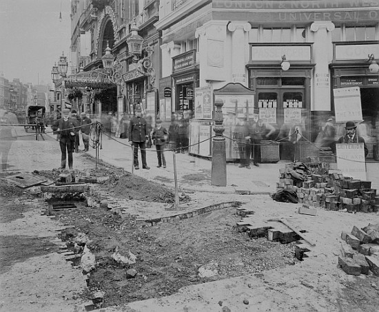 Removing the cobblestones outside the Criterion Theatre a English Photographer
