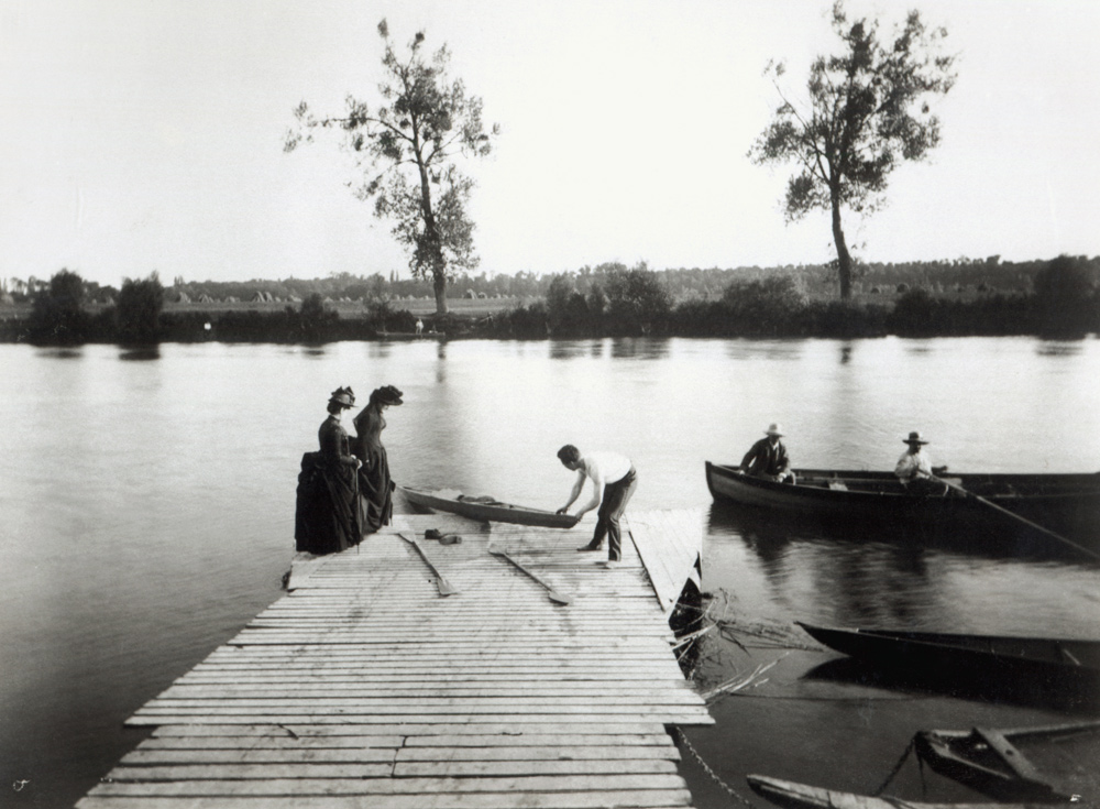 Scena di canottaggio a Ile-de-France, 1880 circa (foto in bianco e nero) - fotografo francese a French Photographer