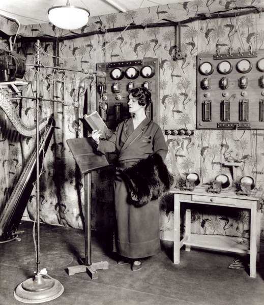 Beatrix Dussane in a radio recording studio, c.1936 (b/w photo)  a French Photographer