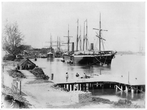 Liners of the Messageries Maritimes at Saigon, c.1900 (b/w photo)  a French Photographer