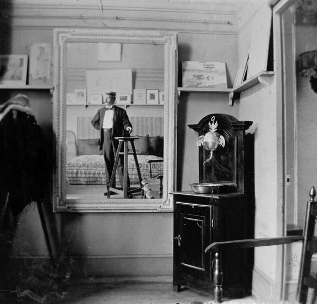 Portrait of a photographer in the studio of Henri de Toulouse-Lautrec (1864-1901) (b/w photo)  a French Photographer