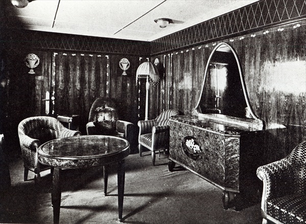 Saloon of a Luxury Apartment in the Ocean Liner ''Paris'', July 1921 (b/w photo)  a French Photographer