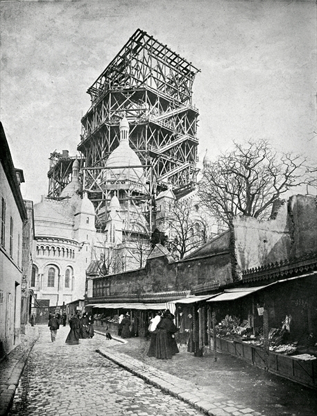 The Construction ot the Sacre Coeur in Montmartre, c.1885-90 (b/w photo)  a French Photographer