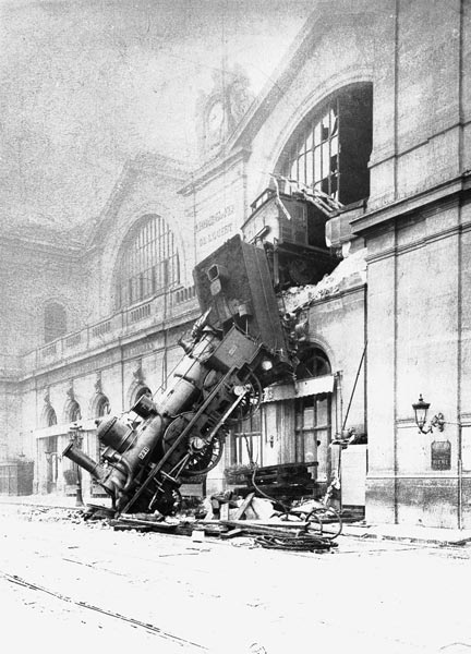 Train accident at the Gare Montparnasse in Paris on 22nd October 1895 (b/w photo)  a French Photographer