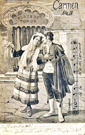 Postcard commemorating the Fourth Act of the opera ''Carmen'', a Georges Bizet