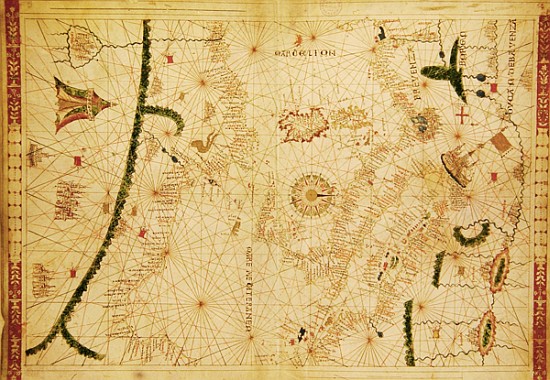 The Central Mediterranean, from a nautical atlas, 1520(see also 330916-330918) a Giovanni Xenodocus da Corfu