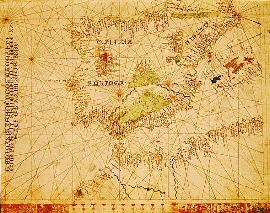 The Iberian Peninsula and the north coast of Africa, from a nautical atlas, 1520(detail from 330910) a Giovanni Xenodocus da Corfu