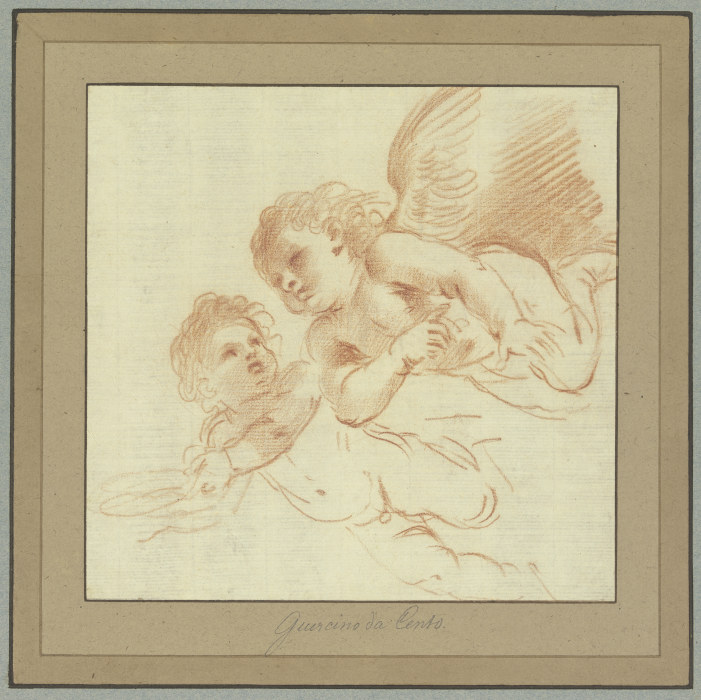 Zwei nach links fliegende Amoretten a Guercino (Giovanni Francesco Barbieri)