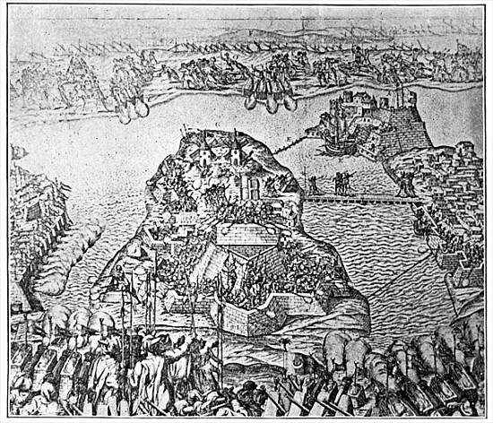 Map of the Siege of Malta in 1565 a Scuola Italiana