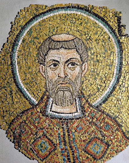 St. Ursicinus: Fragment of a mosaic from the Basilica Ursiana, the former cathedral of Ravenna (mosi a Scuola Italiana