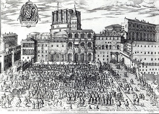 The Benediction of Pope Pius V in St.Peter''s Square c.1567 a Scuola Italiana