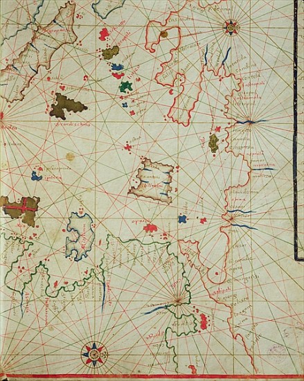The Peloponnese with the island of Limnos, from a nautical atlas, 1646(detail from 330939) a Scuola Italiana