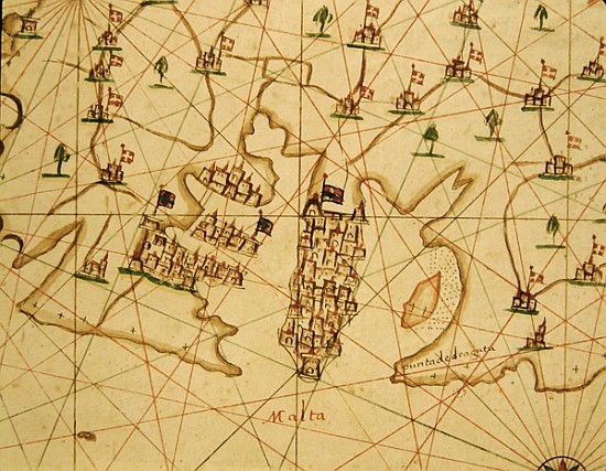 The Port of La Valletta, from a nautical atlas, 1646(detail from 330944) a Scuola Italiana