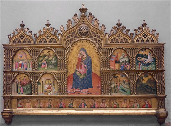 The Virgin and Child with Legendary Scenes (tempera on panel with gold) a Scuola Italiana