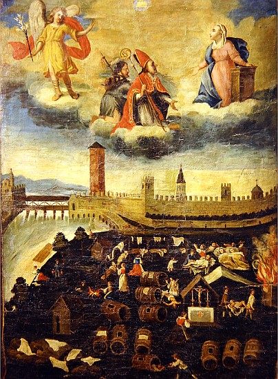 Votive banner depicting the plague in Trento in 1636 a Scuola Italiana
