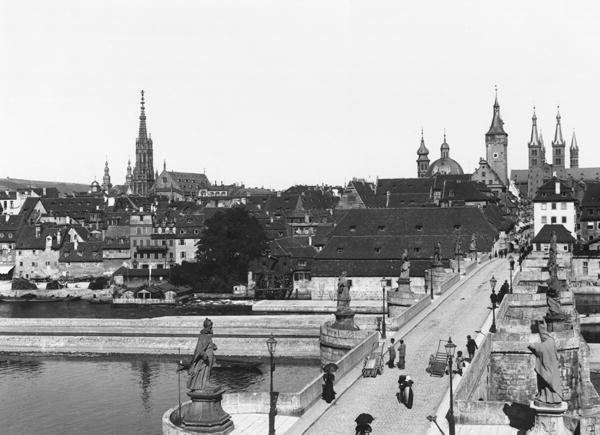 The old bridge over the River Main at Wurzburg, c.1910 (b/w photo)  a Jousset