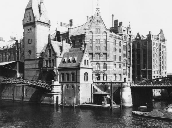 View of the Speicherstadt (warehouse city) Hamburg, c.1910 (b/w photo)  a Jousset