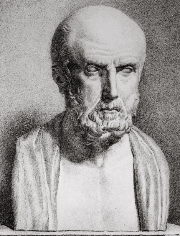 Portrait of Hippocrates (c.460-c.377 BC), 1st half 19th century (litho) (b/w photo) (detail of 16352 a Langlumé