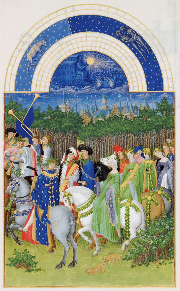 Facsimile of May: Courtly Figures on Horseback, from ''Les Tres Riches Heures du Duc de Berry''  (fo a Limbourg Brothers