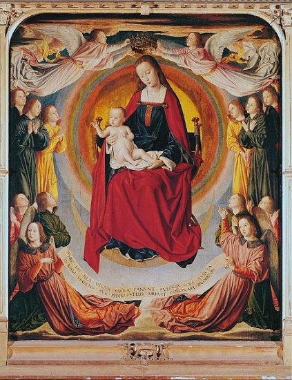 Coronation of the Virgin, centre panel from the Bourbon Altarpiece, c.1498 a Master of Moulins (Jean Hey)