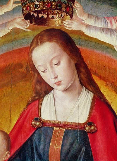 The Virgin Mary with her Crown, detail of the Coronation of the Virgin, centre panel from the Bourbo a Master of Moulins (Jean Hey)