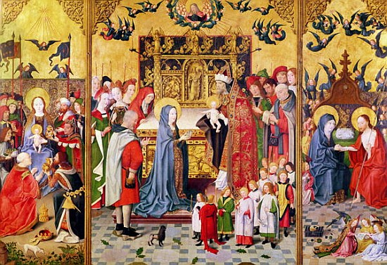 Altarpiece of the Seven Joys of the Virgin, depicting the Adoration of the Magi, The Presentation in a Master of the Holy Family
