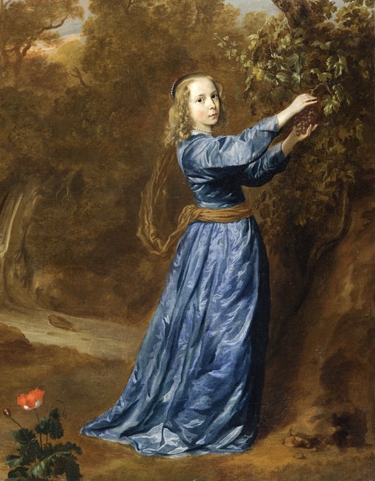 Portrait of a girl picking grapes a Mytens