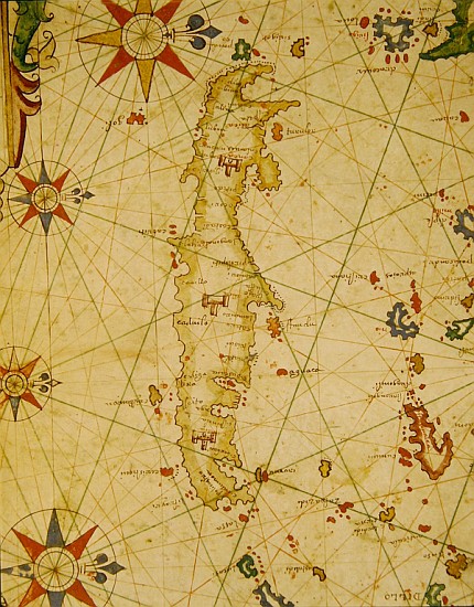 The Island of Crete, from a nautical atlas, 1651(detail from 330925) a Pietro Giovanni Prunes