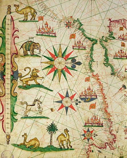 The North African Coast, from a nautical atlas, 1651(detail from 330919) a Pietro Giovanni Prunes