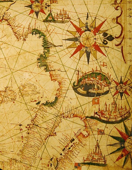 The south coast of France, Italy and Dalmatia, from a nautical atlas, 1651(detail from 330924) a Pietro Giovanni Prunes