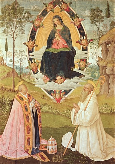 Virgin in Glory with St. Gregory and St. Benedict a Pinturicchio (Bernardino di Biagio)