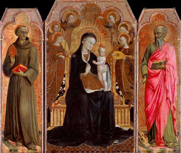 Maria con il Bambino e sei angeli, di Antonius/Padua e Joh.Evang a Sassetta (Stefano di Giovanni di Consolo)