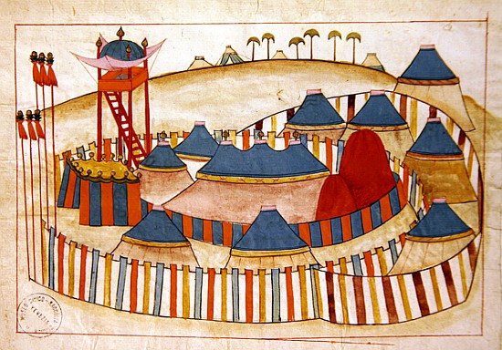 Ms. cicogna 1971, miniature from the ''Memorie Turchesche'' depicting a Turkish camp with look-out t a Venetian School