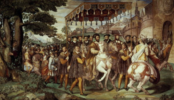 Francis I receives Charles V , Zuccari. a Zuccari